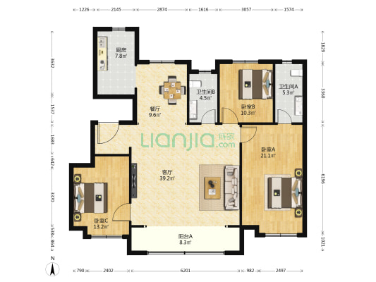 保利堂悦一期 3室2厅2卫 153平方