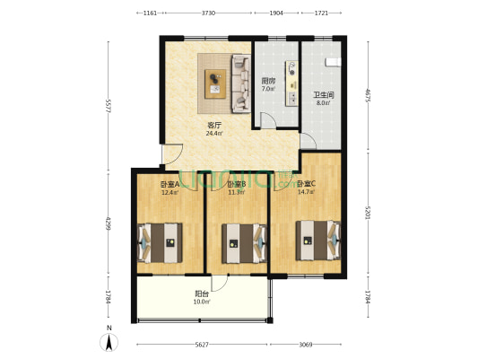 八二0南院 3室1厅1卫 105平方