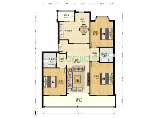 金沙江路117弄91支弄 3室2厅2卫 143平方