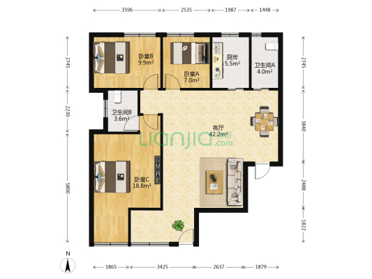 江山花园 3室1厅2卫 112平方