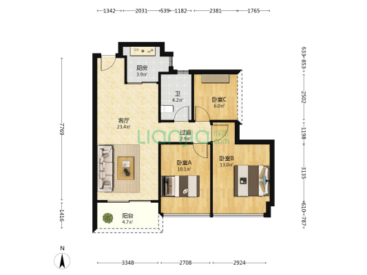 瀚康华府 3室1厅1卫 84平方