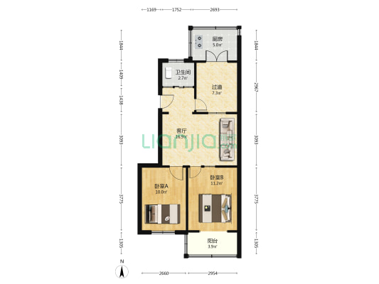 龙福里公交楼 2室1厅1卫 83平方