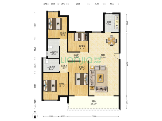 王府壹号 4室1厅2卫 157平方