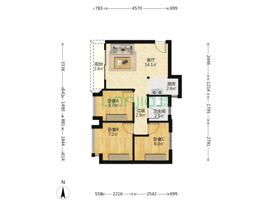 大良逸翠庭 3室1厅1卫 45平方