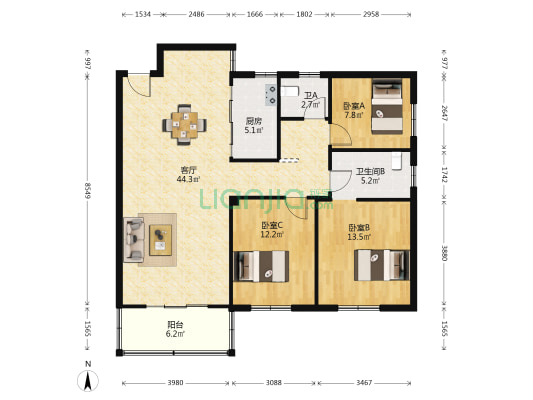 名人公馆 3室1厅2卫 125平方