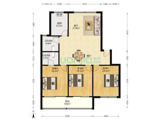 森大蒂花苑北区 3室1厅2卫 115平方