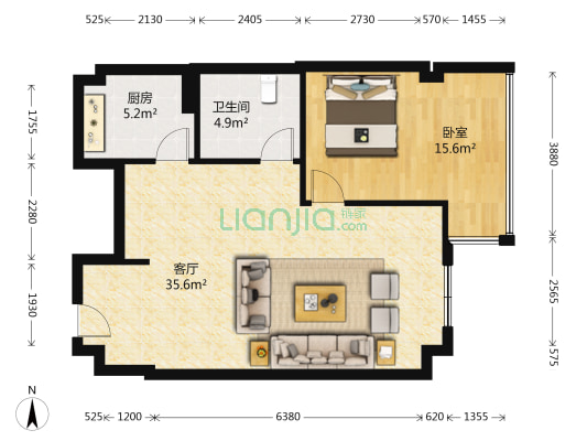 城建东逸花园 1室1厅1卫 90平方