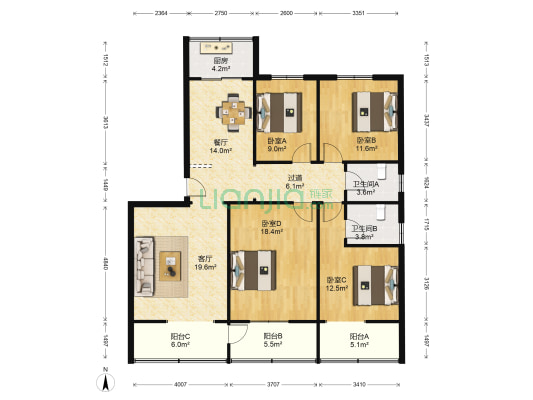 山海丹 4室2厅2卫 136平方