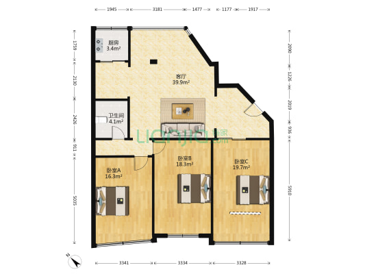 开元街 3室1厅1卫 120平方