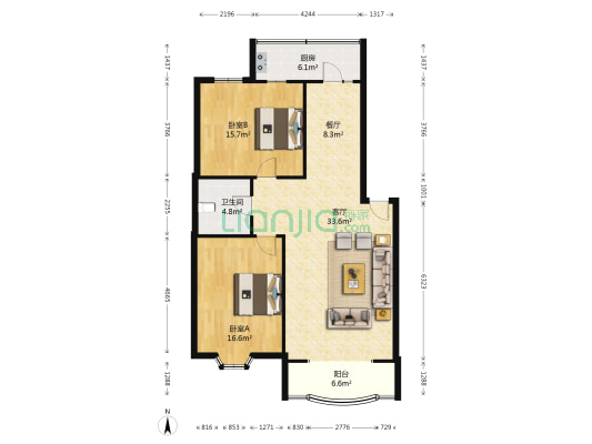 南航世纪苑 2室2厅1卫 110平方