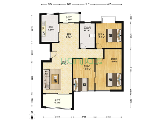 仕嘉名苑 3室2厅1卫 121平方