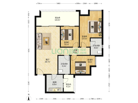 仁能云的左岸 3室1厅2卫 120平方