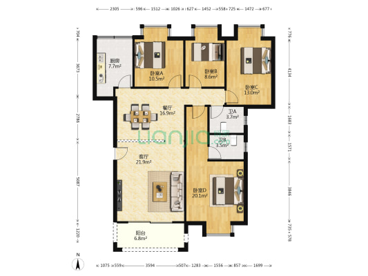 高雅名居 4室2厅2卫 132平方
