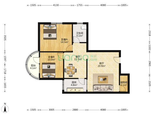 林祥大厦 2室2厅1卫 94平方