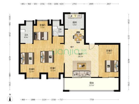 世茂同晖府 4室1厅2卫 141平方