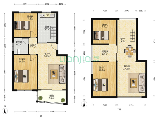 昆仑山社区 4室3厅1卫 81平方