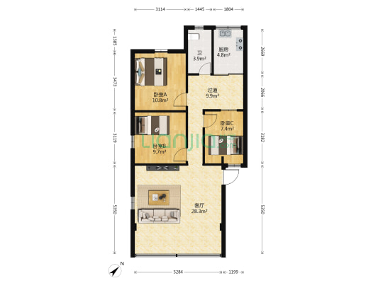 跃华路475号 3室1厅1卫 83平方