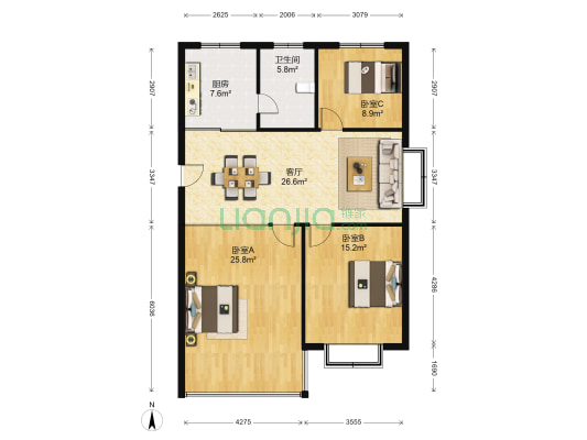 双喜苑 3室1厅1卫 114平方