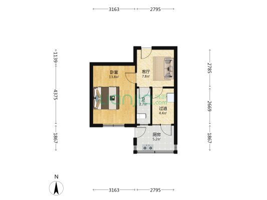 市二建宿舍(桥西) 1室1厅1卫 37平方