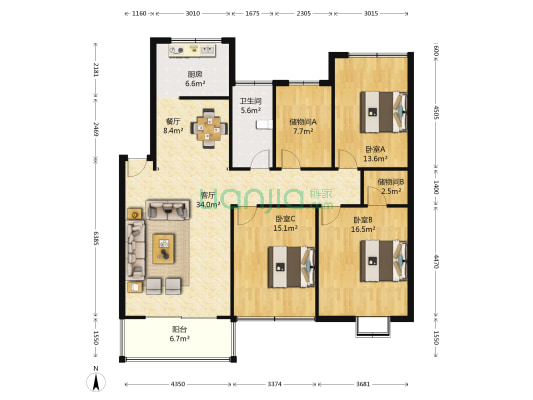 江家溇公寓西区 3室2厅1卫 144平方