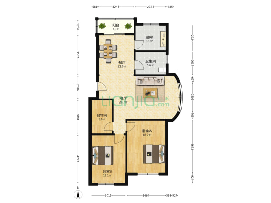 玉博苑 2室2厅1卫 110平方