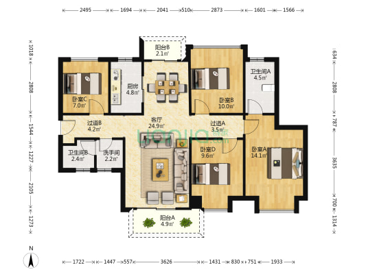 实地木槿雅著 4室1厅3卫 117平方