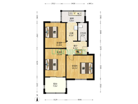 第十三研究所宿舍 3室1厅1卫 73平方