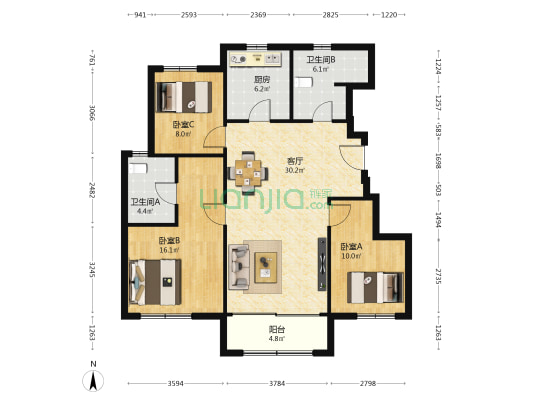 班芙小镇枫瑜园 3室1厅2卫 114平方