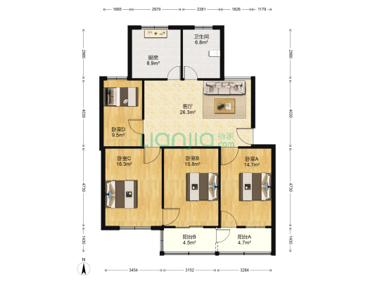 桃园小区（东区） 4室1厅1卫 119平方