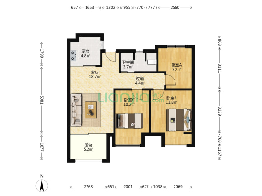 中国铁建清溪国际璟园 3室1厅1卫 86平方
