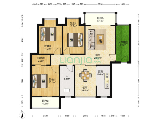 山水檀溪·檀园 3室2厅1卫 122平方
