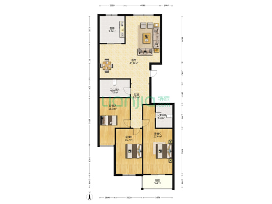 悦名都 3室1厅2卫 165平方