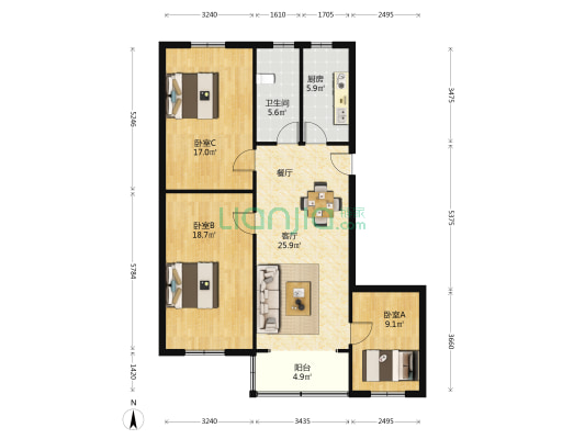 城丰路15弄 3室1厅1卫 106平方