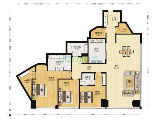 梵悦万国府 3室1厅3卫 237平方