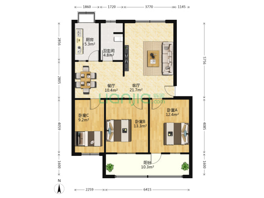 长沙市开福区教师村 3室2厅1卫 99平方