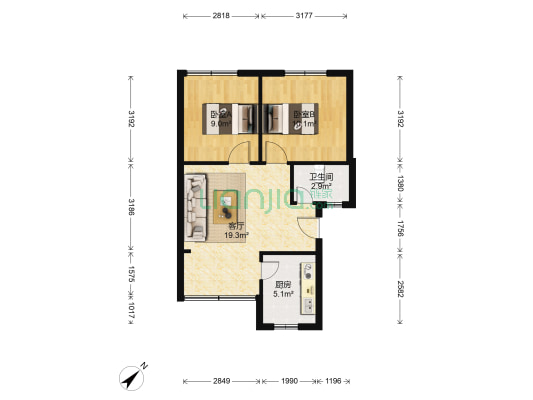 地矿人家 2室1厅1卫 54平方