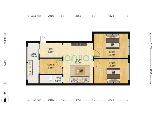 林家巷18号 2室2厅1卫 83平方