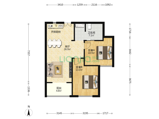 荣华·清荷园 2室1厅1卫 93平方