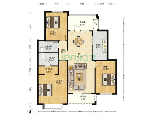 国瑞生态城瑞景墅 3室1厅2卫 137平方