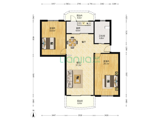 园中苑 2室1厅1卫 110平方