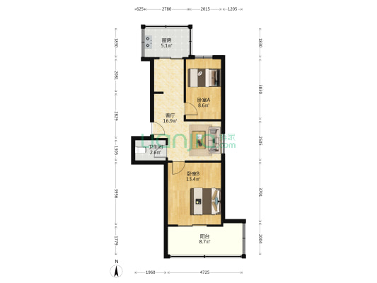 市三印家属院 2室1厅1卫 60平方