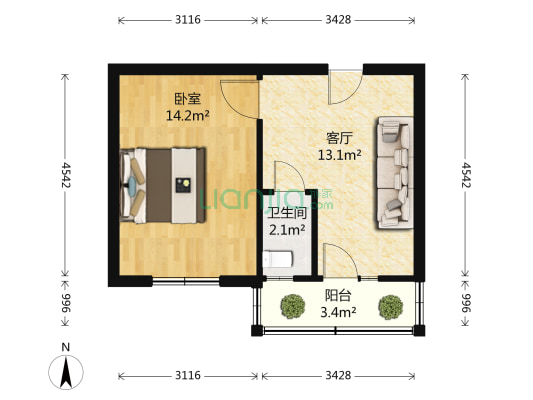 炉桥路92号 1室1厅1卫 42平方