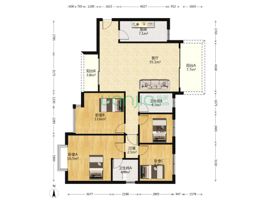 恒大御龙天峰 4室1厅2卫 139平方