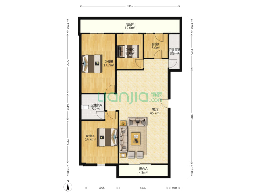 天龙湾 4室1厅2卫 135平方