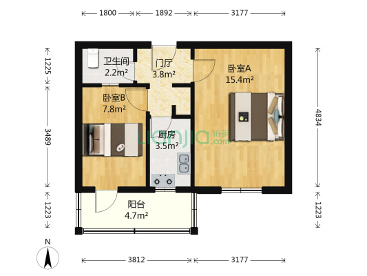 东三环南路 2室0厅1卫 48平方