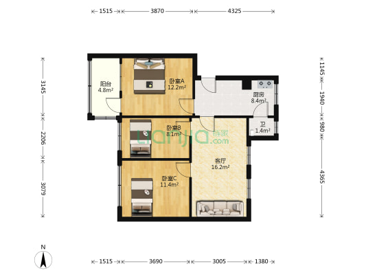省物资学校小区 3室1厅1卫 67平方