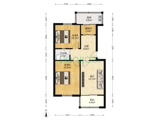 市政祭台新居 2室1厅1卫 75平方