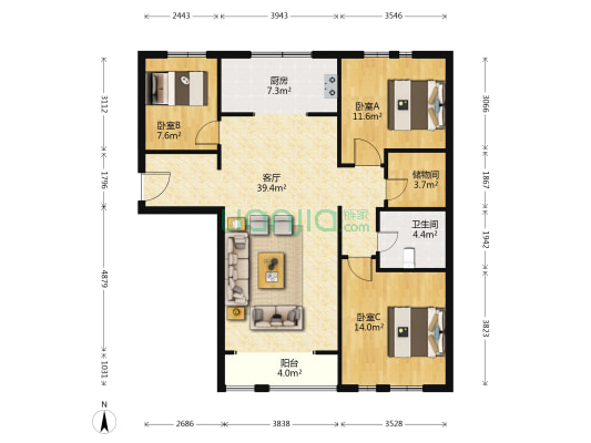 博悦世家 3室1厅1卫 123平方