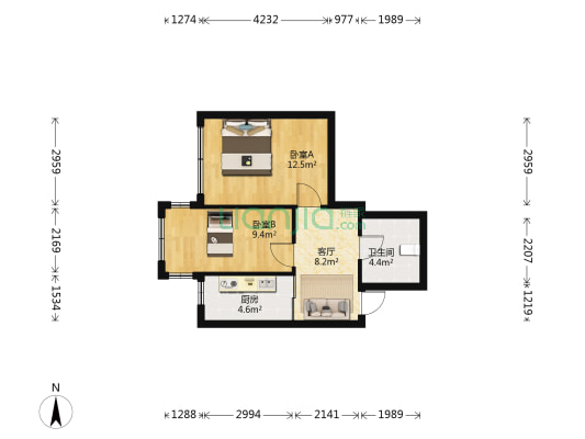 御景苑一期 2室1厅1卫 59平方