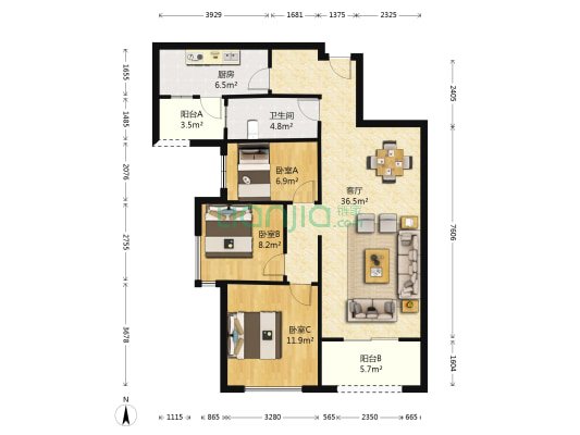 保利曲江春天里 3室1厅1卫 99平方